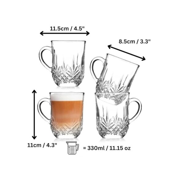 Muldale Crystal Coffee Glasses With Handles Dishwasher Safe Mulled Cider Mugs‎ - Picture 7 of 11